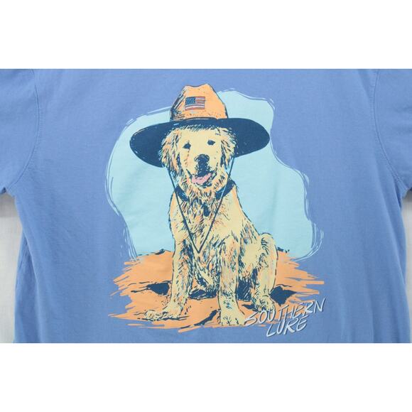 Southern Lure T-Shirt Men's Large Blue Short Sleeve Crew Neck Camping Dog Logo - Picture 1 of 6